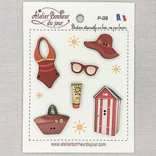 boutons décoratifs en bois - Vacances "PLAGE"