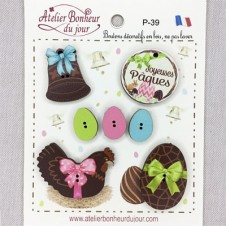 Pochette de boutons décoratifs en bois "JOYEUSES PÂQUES" Atelier bonheur du jour