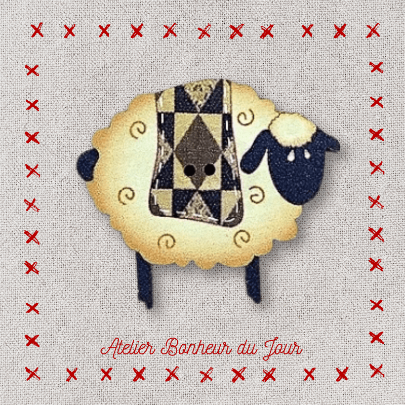 bouton décoratif en bois "Mouton patch marron" Atelier bonheur du jour