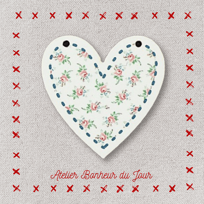 Bouton décoratif en bois "Coeur fleurs Justine" de l'Atelier Bonheur du jour