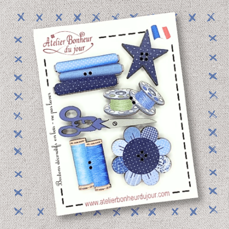 Mini pochette "Mercerie-bleu" Atelier Bonheur du jour
