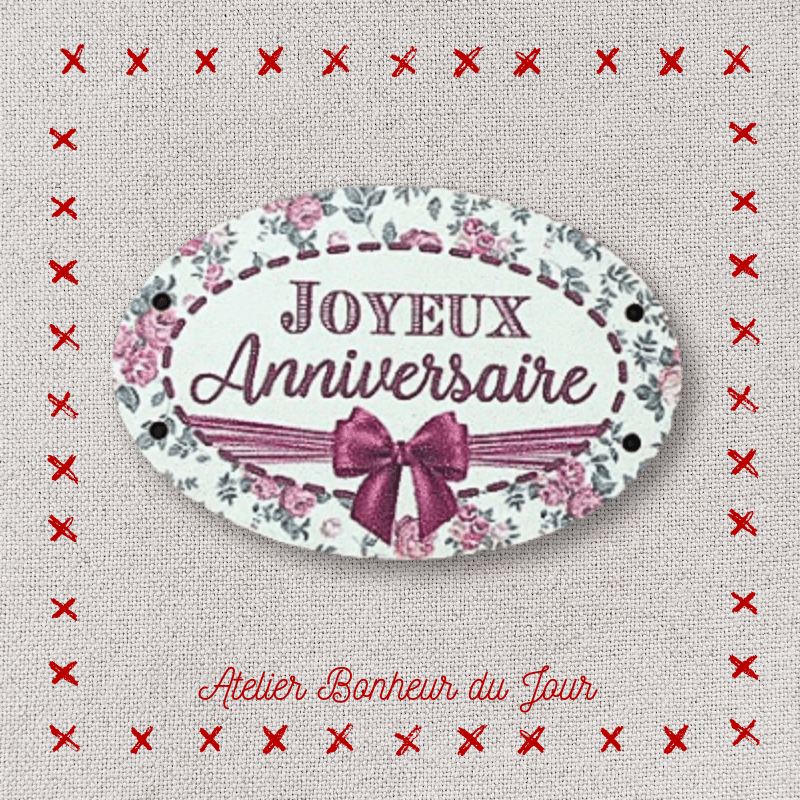 bouton décoratif en bois "Joyeux anniversaire” Rose- Atelier bonheur du jour