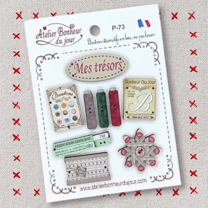 Pochette bouton décoratifs en bois "Mes trésors" Atelier bonheur du jour
