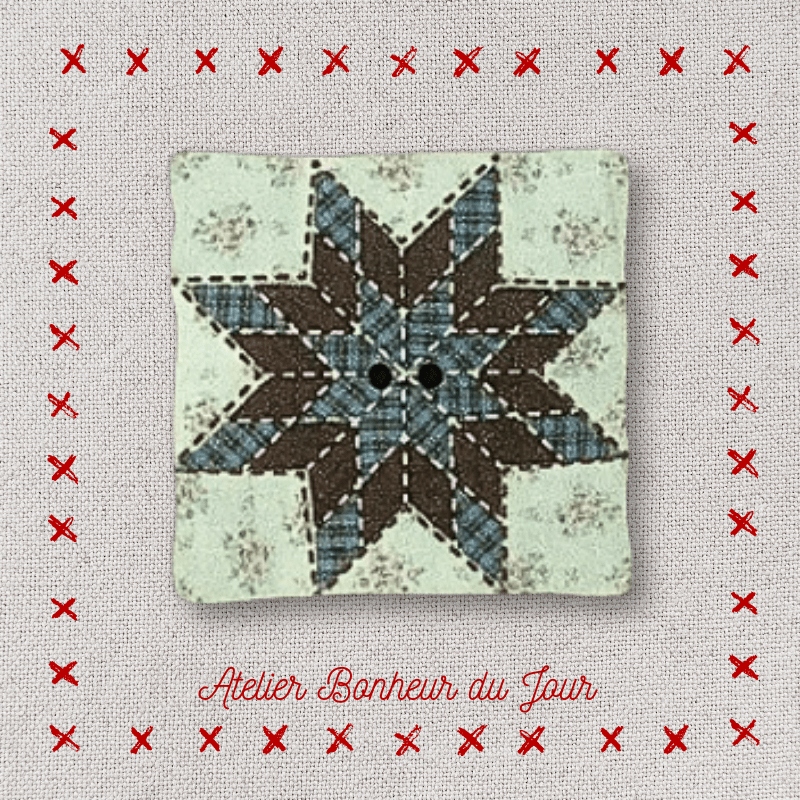 Bouton décoratif en bois “patch bleu étoiles” Atelier bonheur du jour