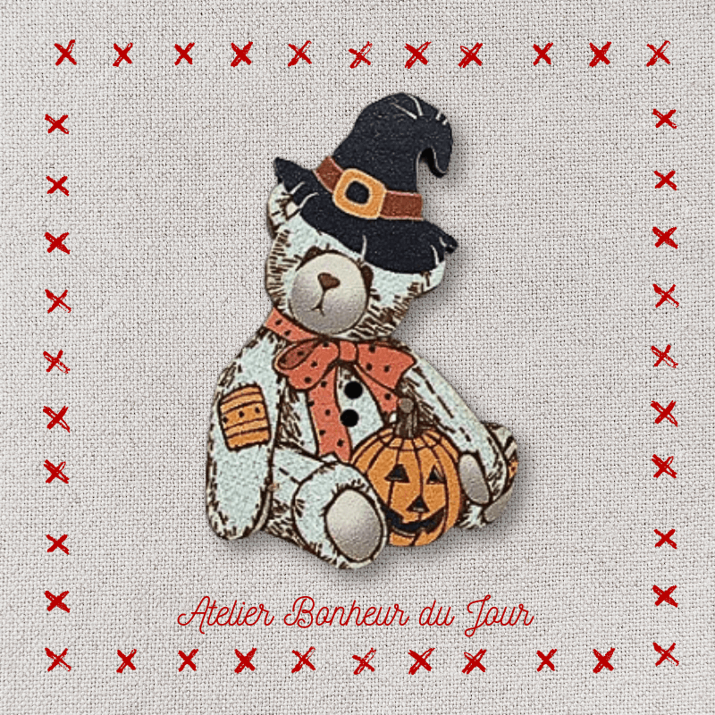 Bouton décoratif en bois "Teddy Halloween" Atelier bonheur du jour