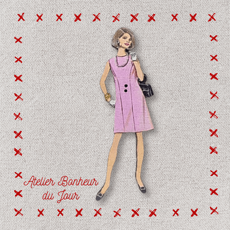 Bouton décoratif en bois "dame robe rose" Atelier bonheur du jour