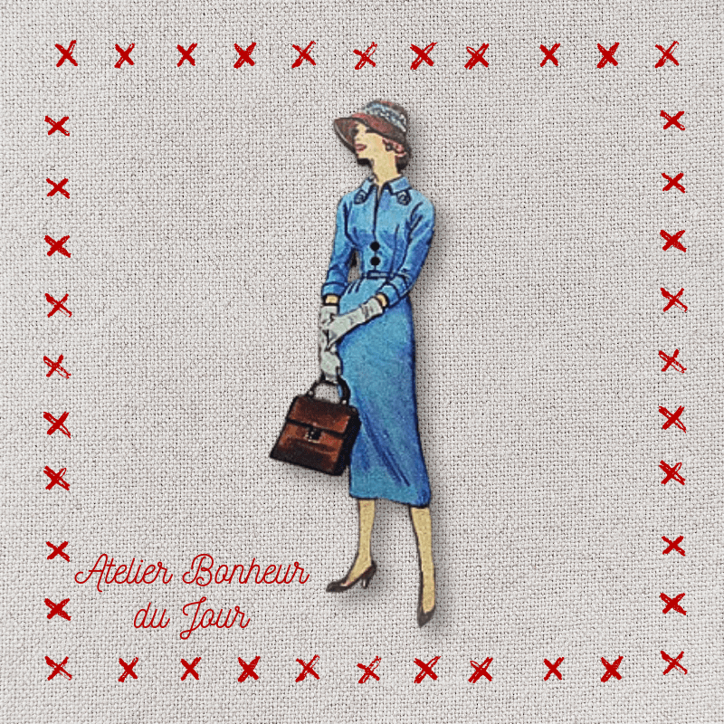 Bouton décoratif en bois "dame tailleur bleu" Atelier bonheur du jour