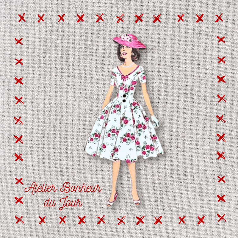 Bouton décoratif en bois "Dame au chapeau rose" Atelier bonheur du jour