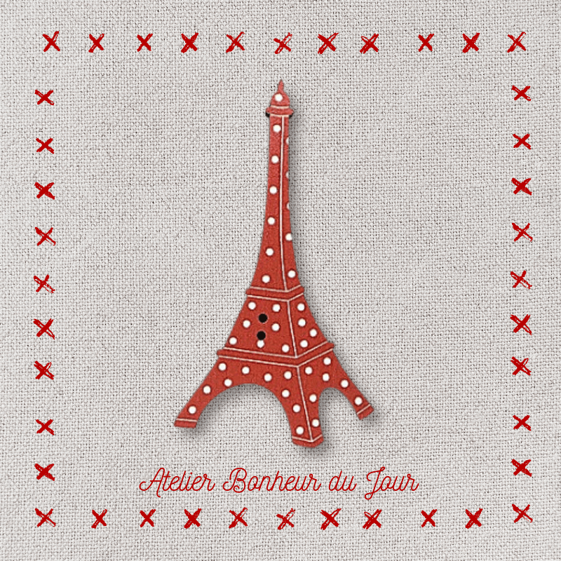 Bouton décoratif en bois "Tour Eiffel rouge à pois"