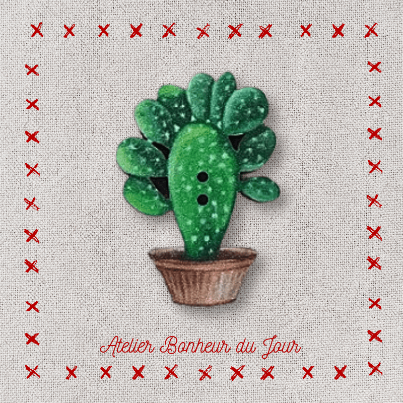 Bouton décoratif en bois "cactus Figuier de Barbarie" Atelier bonheur du jour