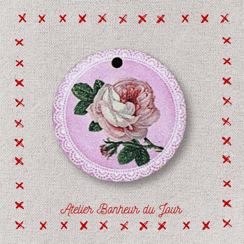 Bouton décoratif en bois "Médaille rose à suspendre" Atelier bonheur du jour