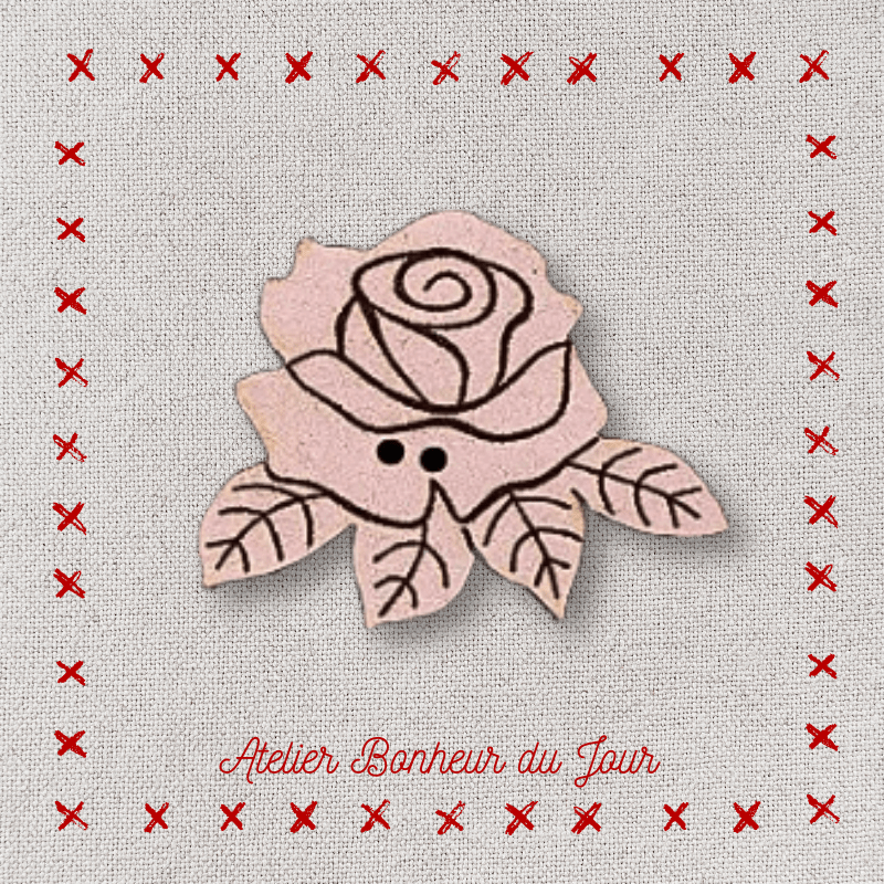 Bouton décoratif en bois "la rose rose" Atelier bonheur du jour