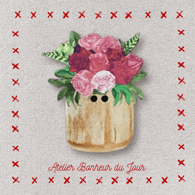 Bouton décoratif en bois "bouquet de roses" Atelier bonheur du jour