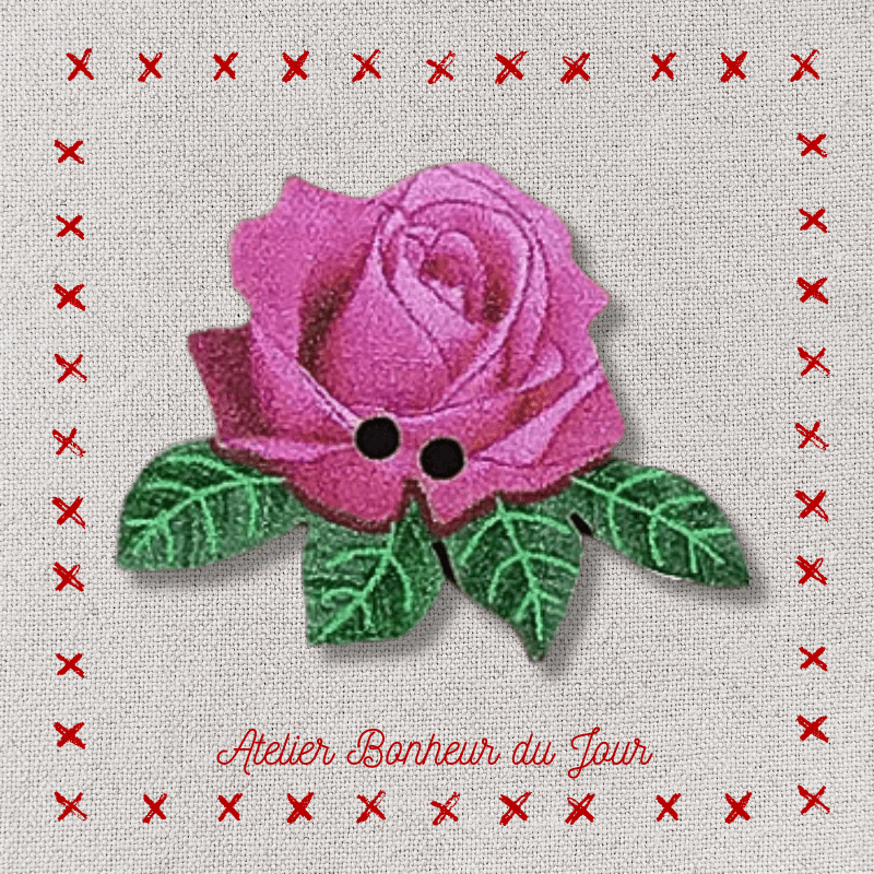 Bouton décoratif en bois "Rose rose" Atelier bonheur du jour