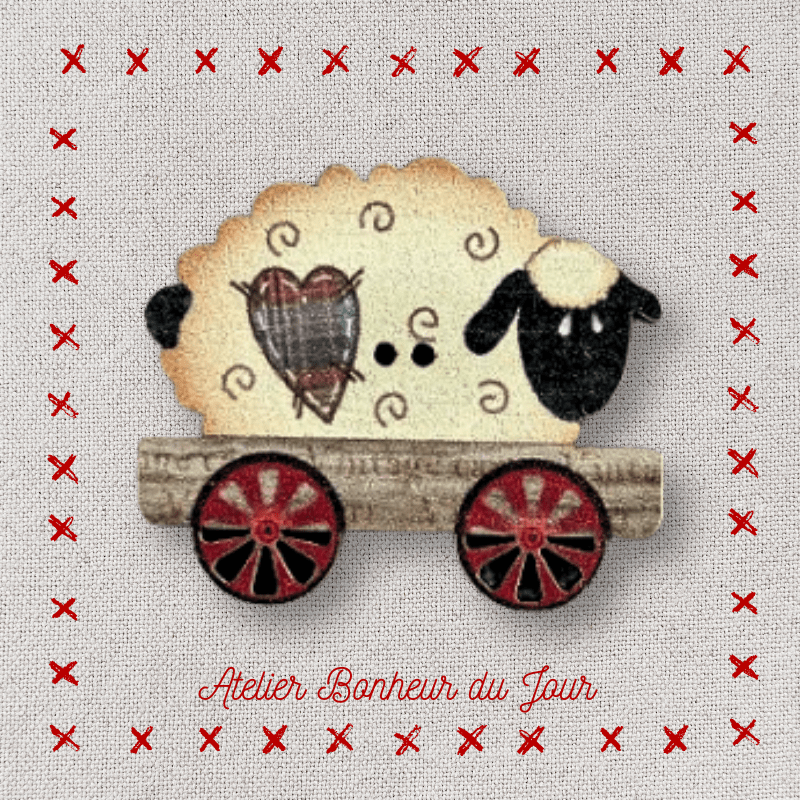 bouton décoratif en bois "mouton en petite charrette" Atelier bonheur du jour