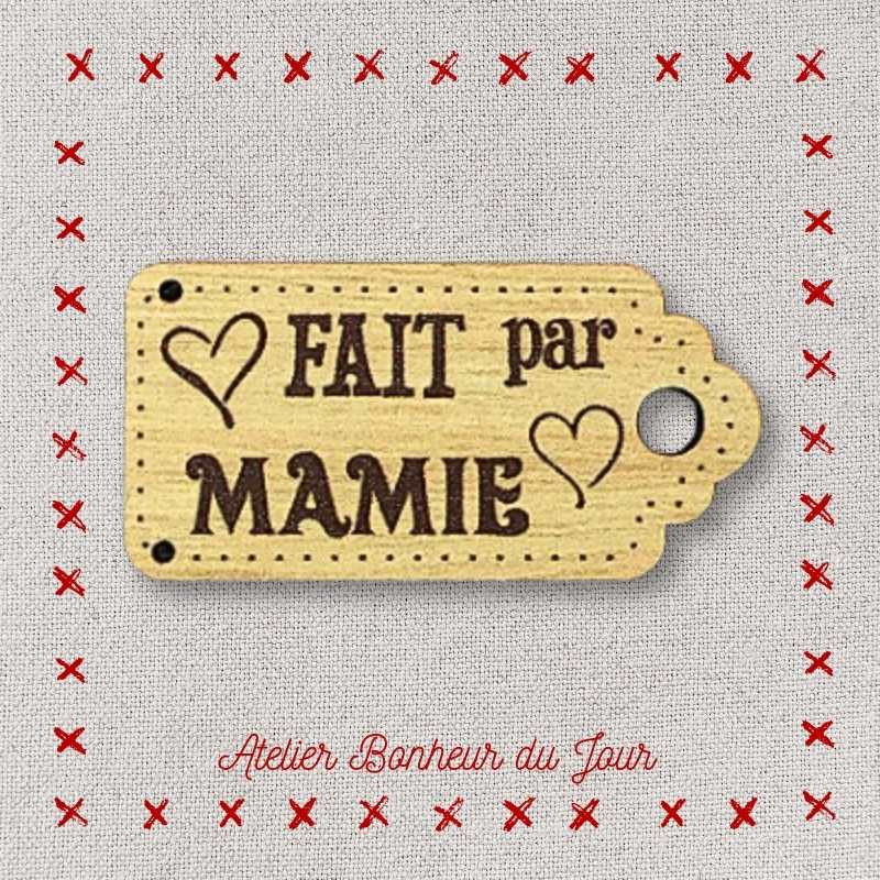 Decorative button - wooden label "Made by grandma" Atelier bonheur du jour