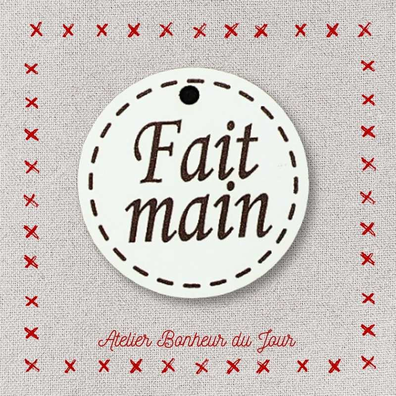 Decorative button - wooden medal “Handmade” Atelier bonheur du jour