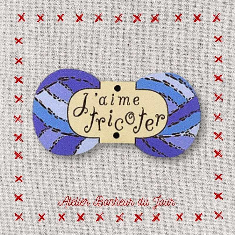 Decorative button - wooden button “I like to knit” Atelier bonheur du jour