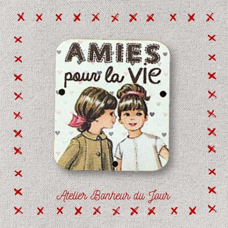 Decorative button - wooden Small plaque "Friends for life" Atelier bonheur du jour