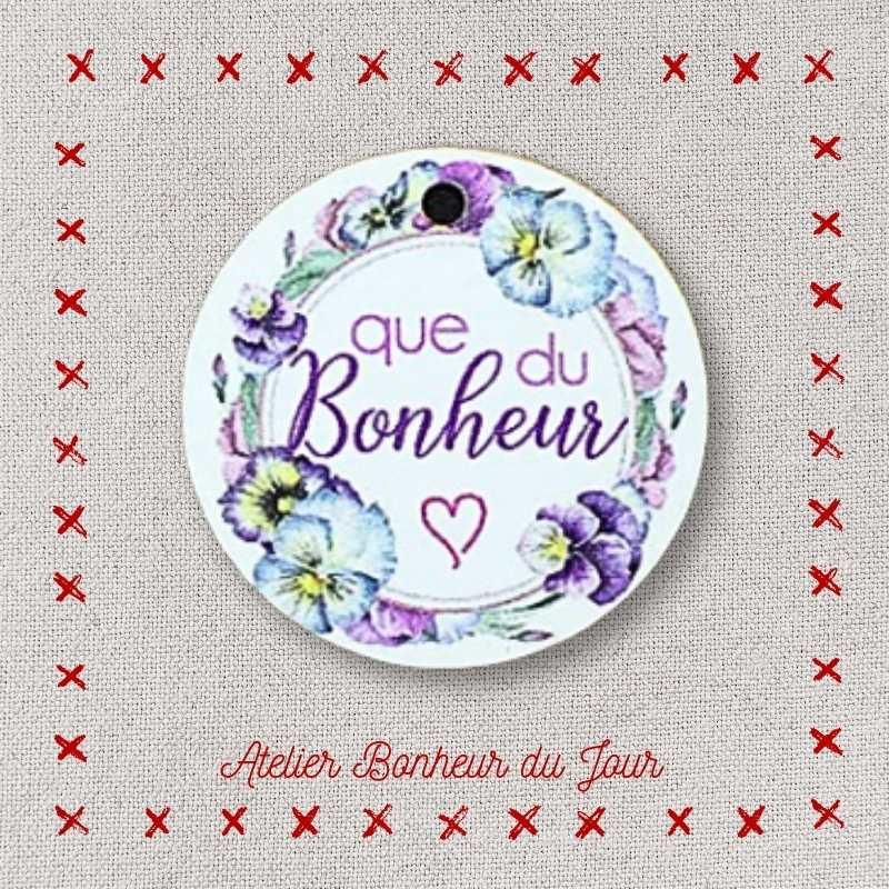Decorative button - wooden medal "Only Happiness" Atelier bonheur du jour