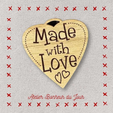 Decorative button - wooden medal "Made with love" Atelier bonheur du jour