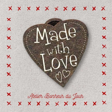Decorative button - wooden medal "Made with love" Atelier bonheur du jour