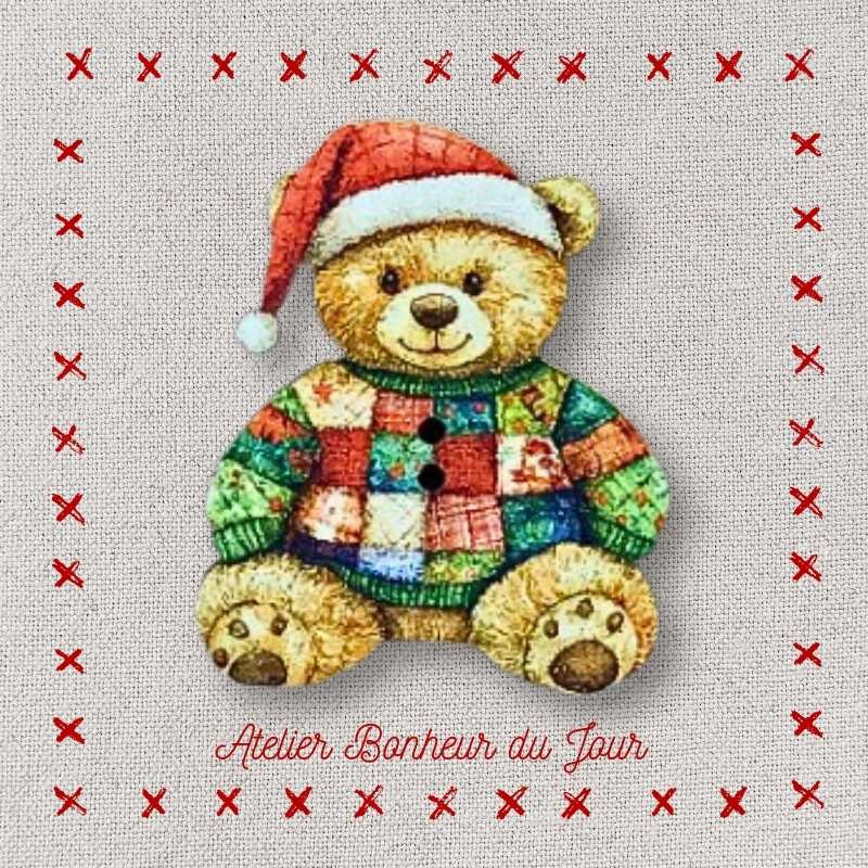 bouton décoratif en bois "Ourson de Noël" Atelier Bonheur du jour