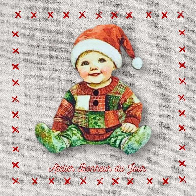 Decorative wooden button "Christmas baby" Atelier Bonheur du jour