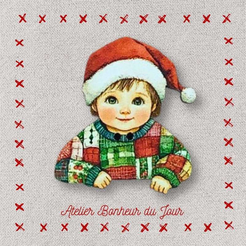 Decorative wooden button "Little Christmas boy" Atelier Bonheur du jour