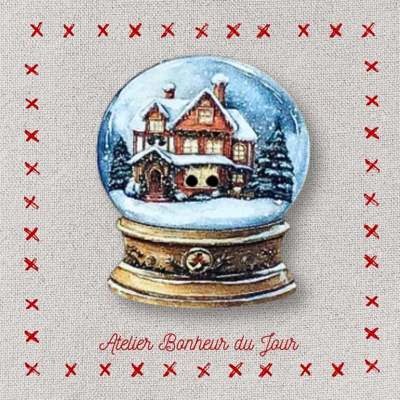 bouton décoratif en bois "Boule à neige Maison du Père Noël" Atelier Bonheur du jour