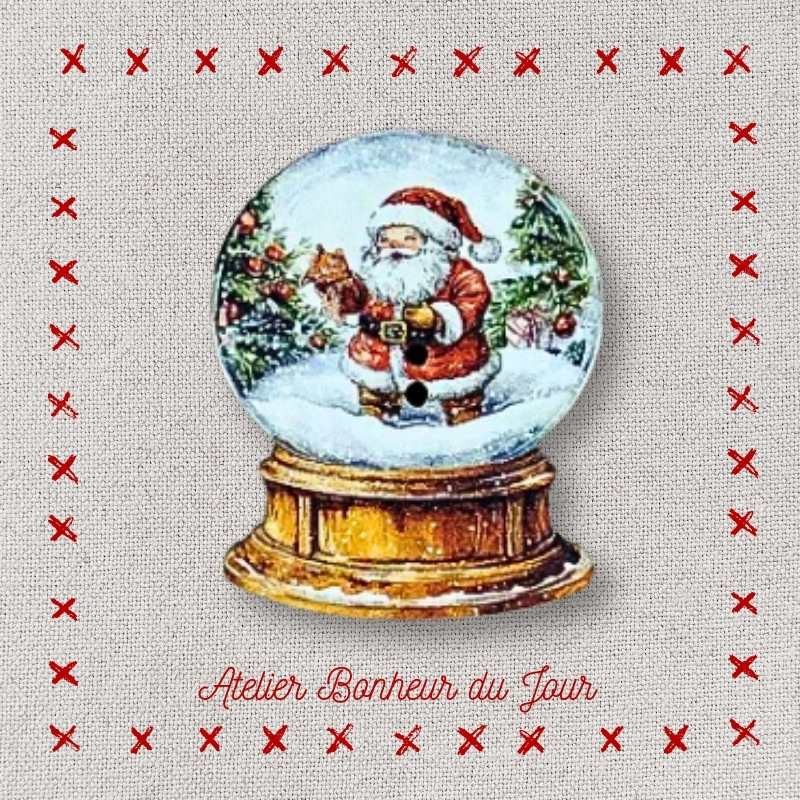 bouton décoratif en bois "Boule à neige Père Noël" Atelier Bonheur du jour