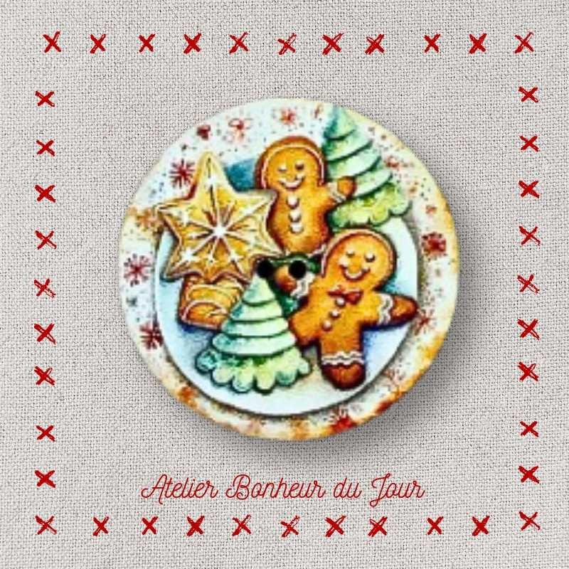 bouton décoratif en bois "Assiette biscuits de Noël" Atelier Bonheur du jour