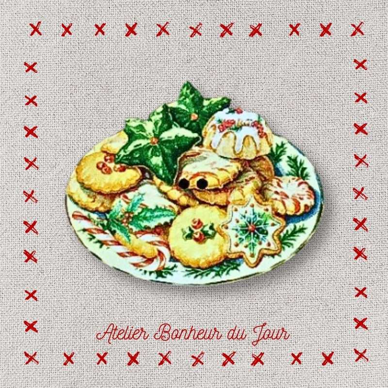 bouton décoratif en bois "Assiette gourmandises de Noël" Atelier Bonheur du jour