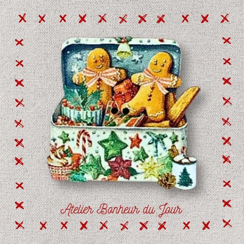 bouton décoratif en bois "Boite gourmandises de Noël" Atelier Bonheur du jour