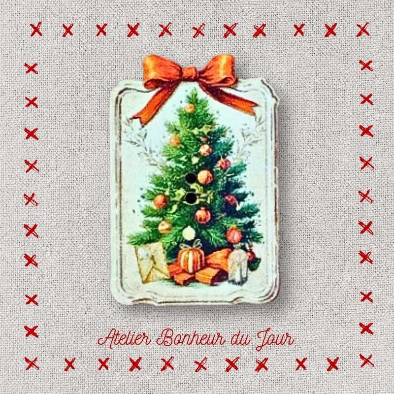 bouton décoratif en bois "Carte sapin de Noël" Atelier Bonheur du jour