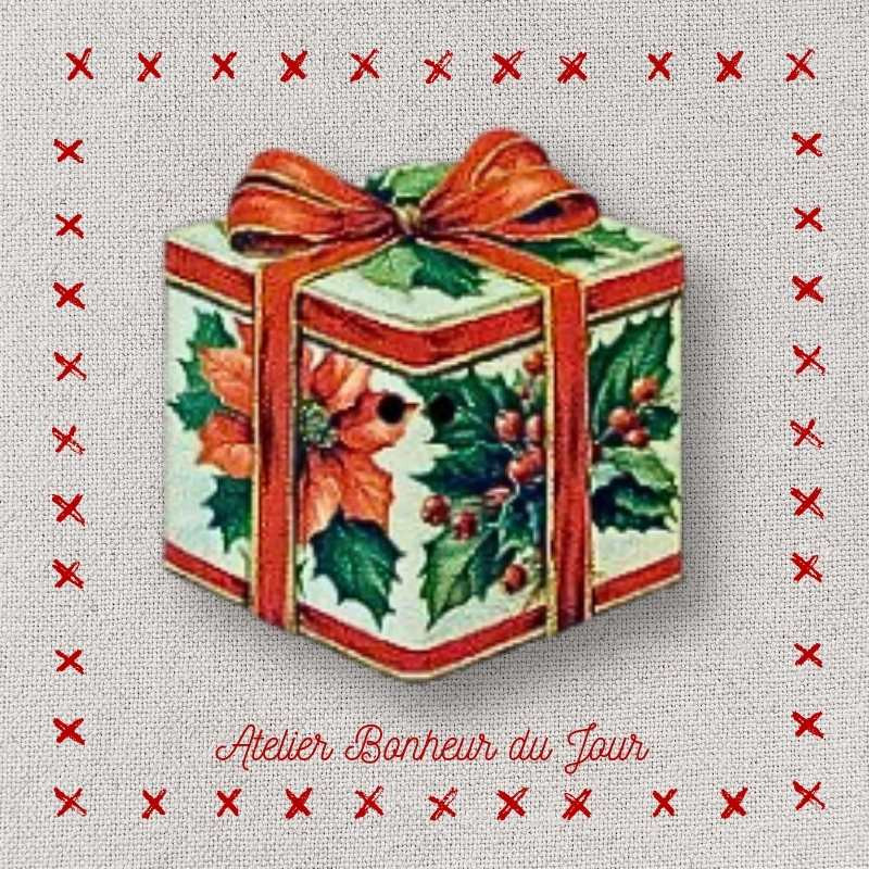 Decorative wooden button "Red square gift" Atelier Bonheur du jour