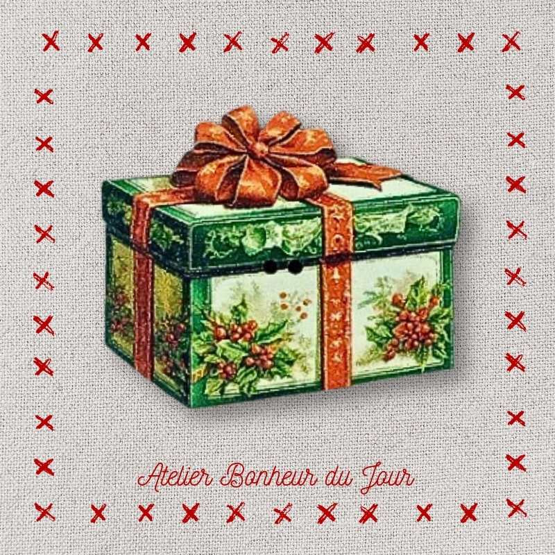 bouton décoratif en bois "Cadeau rectangle vert" Atelier Bonheur du jour