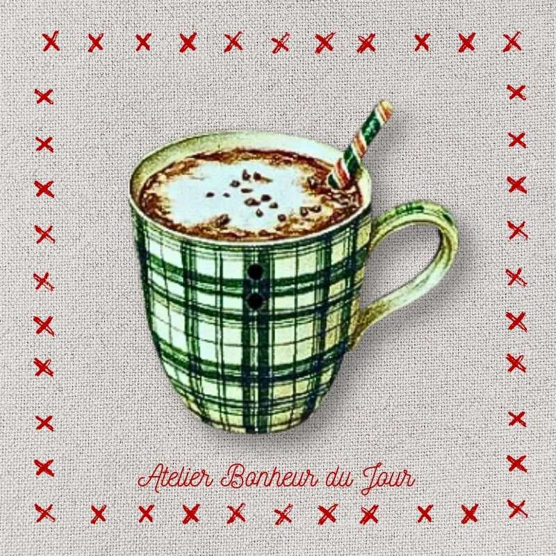 Bouton décoratif en bois « Chocolat tasse verte » Atelier Bonheur du jour