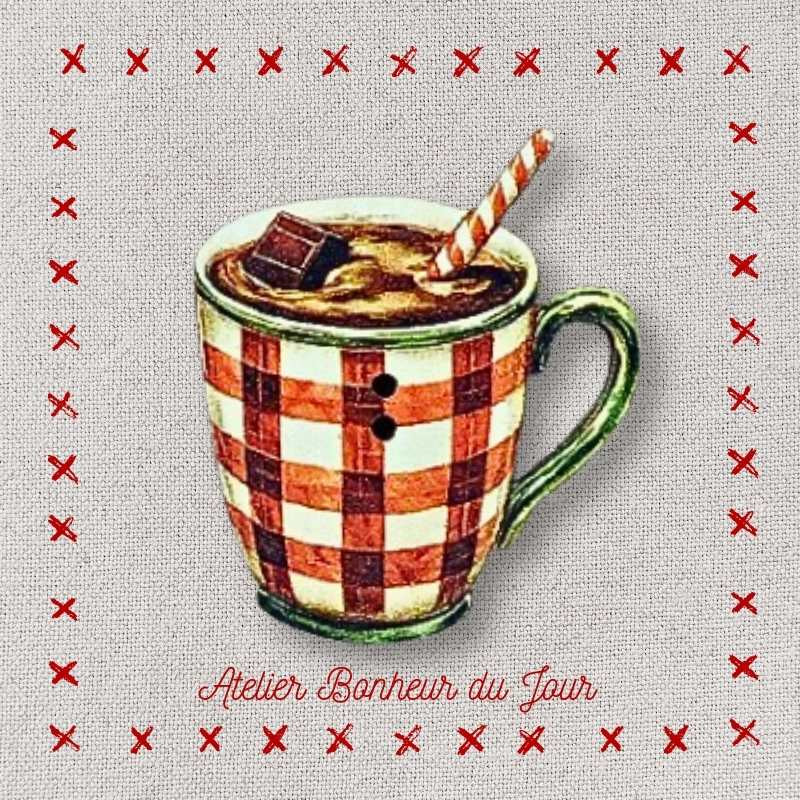 bouton décoratif en bois "chocolat tasse rouge" Atelier Bonheur du jour