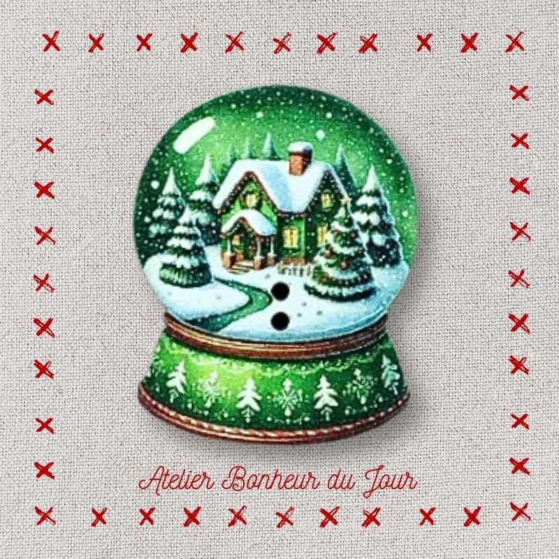 bouton décoratif en bois "boule à neige verte" Atelier Bonheur du jour