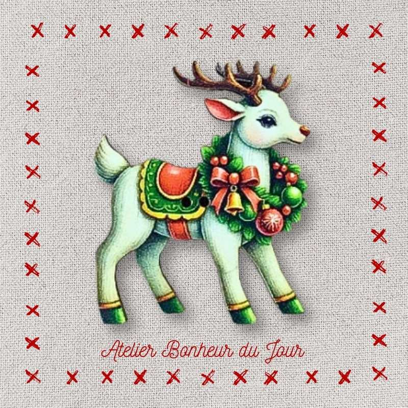 Bouton décoratif en bois "renne du Père Noël" Atelier Bonheur du jour