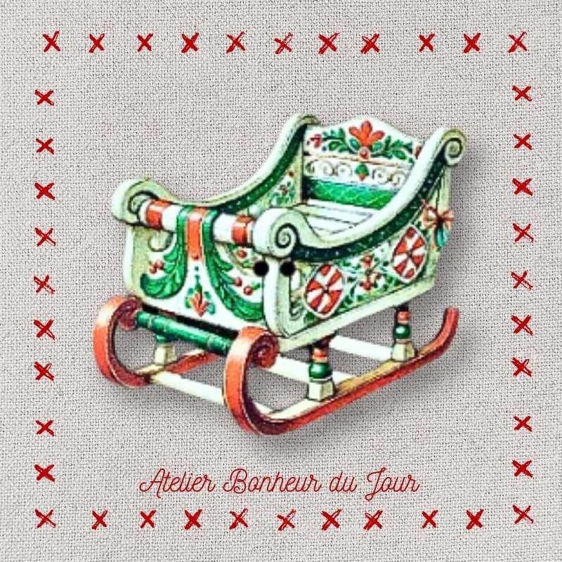 decorative wooden button "Decorated sleigh" Atelier Bonheur du jour