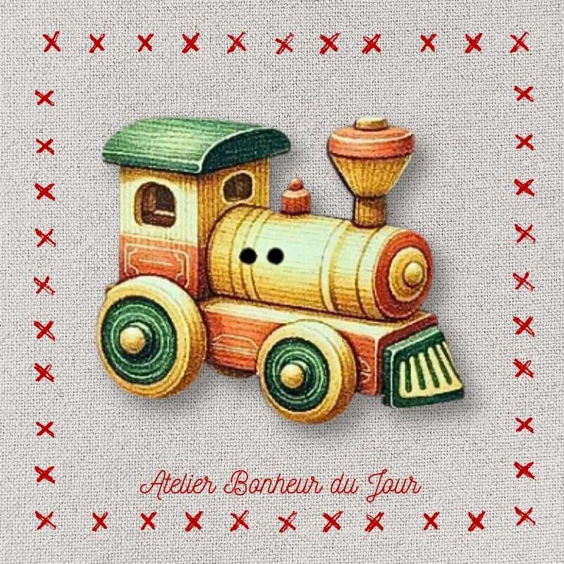 bouton décoratif en bois "locomotive bois roues vertes" Atelier Bonheur du jour