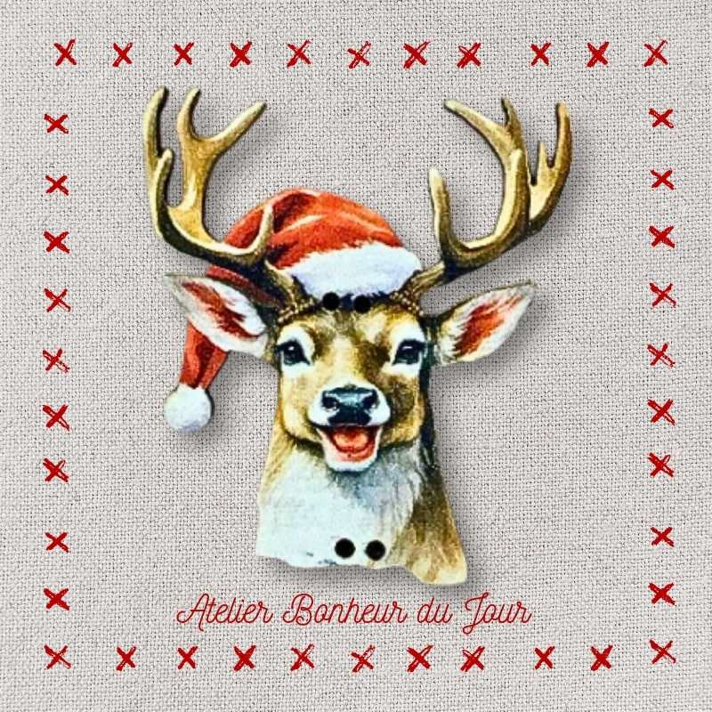 decorative wooden button "Reindeer Rudolph" Atelier Bonheur du jour