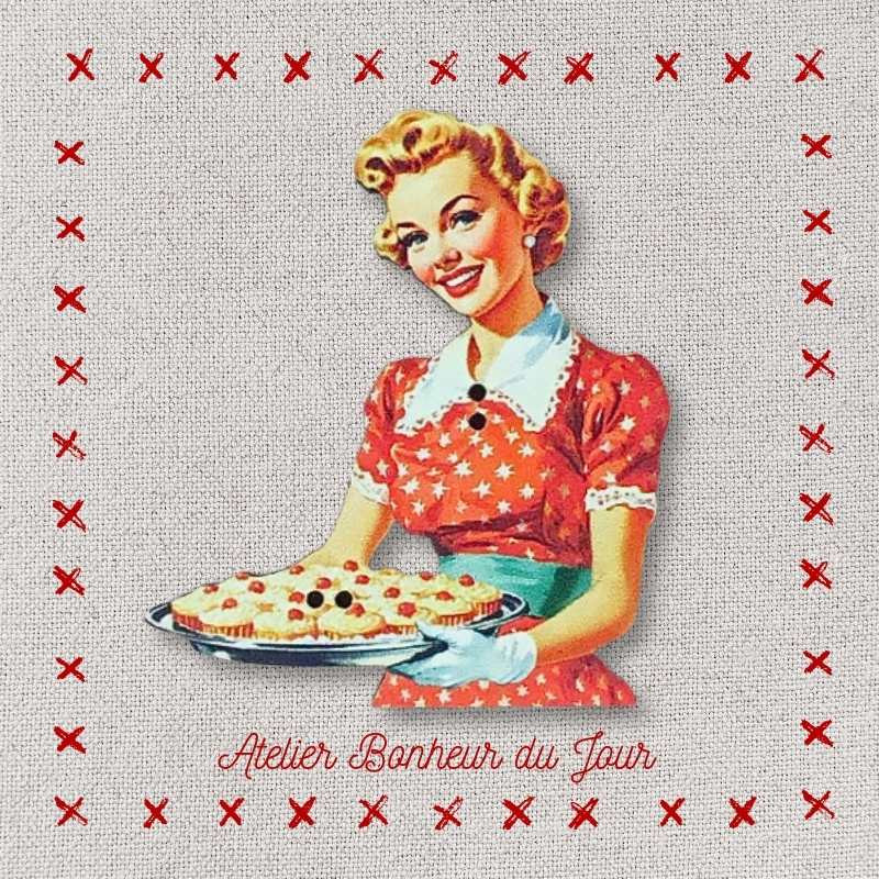 decorative wooden button "Pastry chef mom" Atelier Bonheur du jour