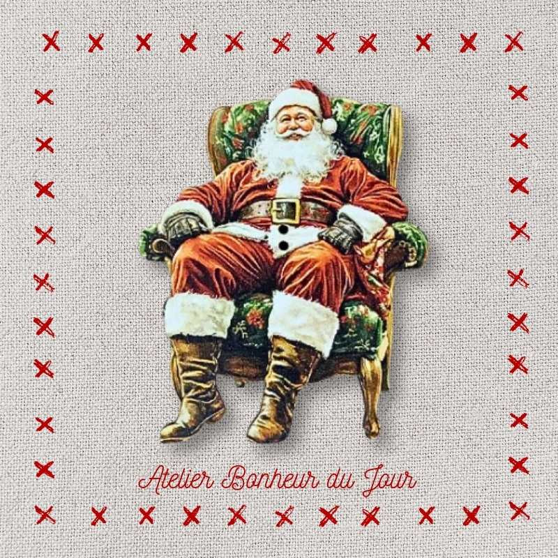 bouton décoratif en bois "Le père Noël en pause" Atelier Bonheur du jour