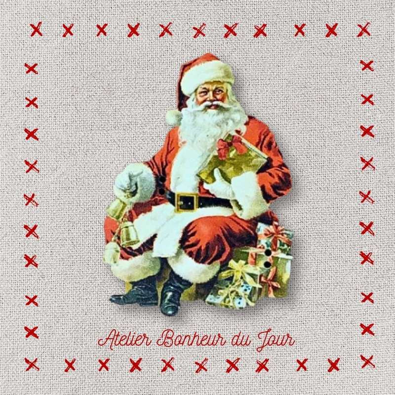 bouton décoratif en bois "Le père Noël et les cadeaux" Atelier Bonheur du jour