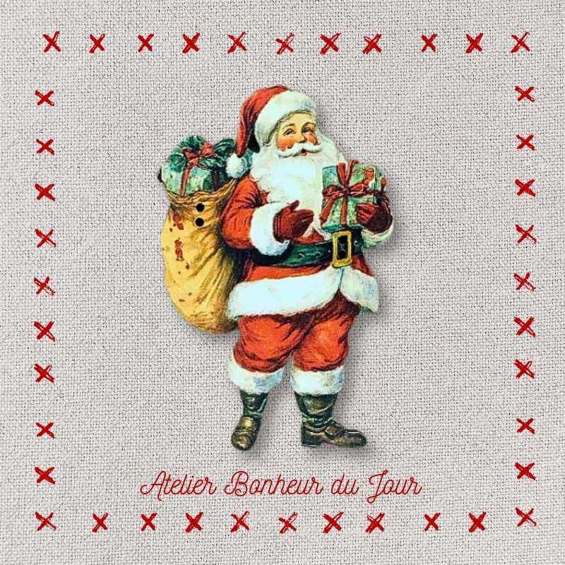 bouton décoratif en bois "Le père Noël et sa hotte" Atelier Bonheur du jour