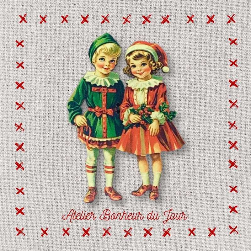 bouton décoratif en bois "Couple de petits elfes" Atelier Bonheur du jour