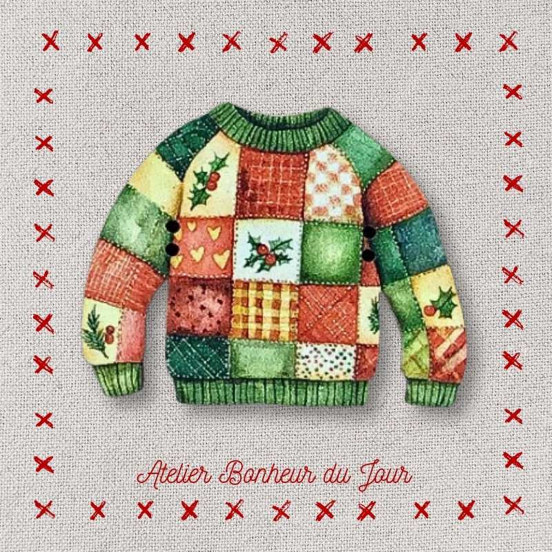 bouton décoratif en bois "Pull de Noël long" Atelier Bonheur du jour